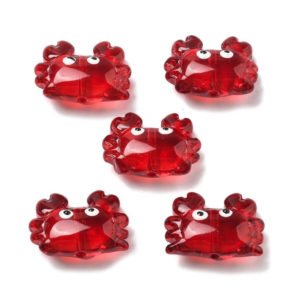 5955 20Pcs Red Color Small Bumpy Crab Beads Handmade Lampwork Sea Animal